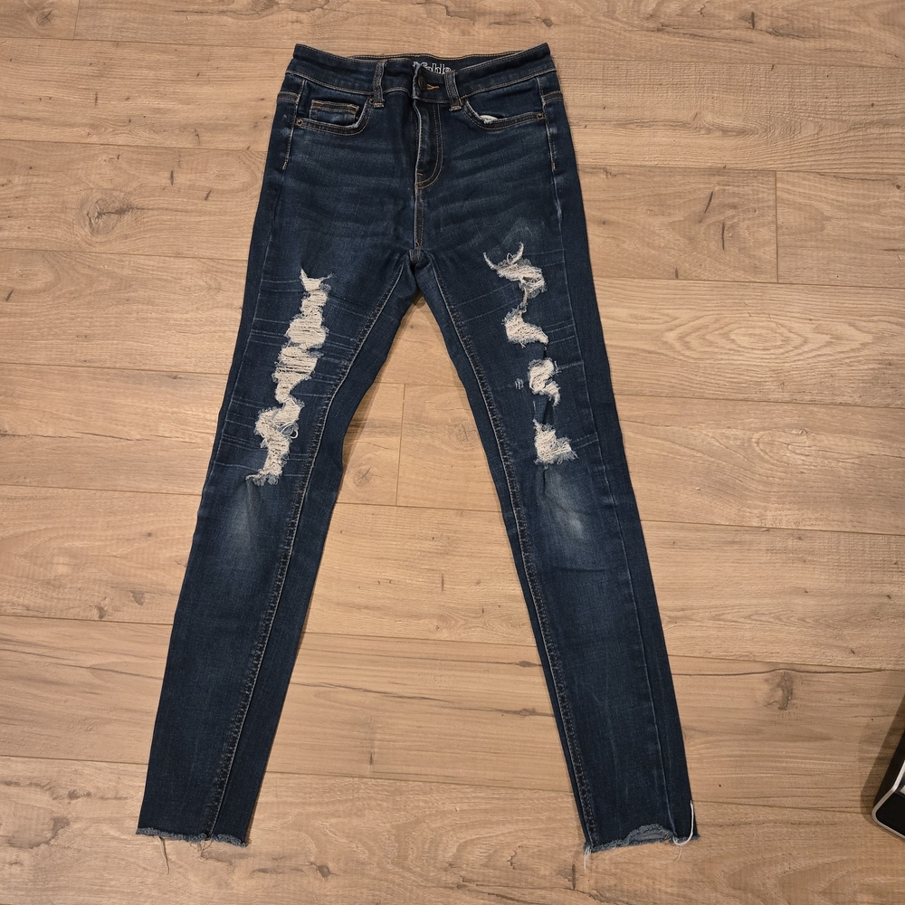 High-Rise Distressed Skinny Jeans - Blue - Size 00